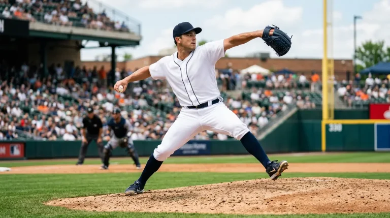 MLB starting pitcher in mid-windup on the mound delivering a fastball during a regular-season game